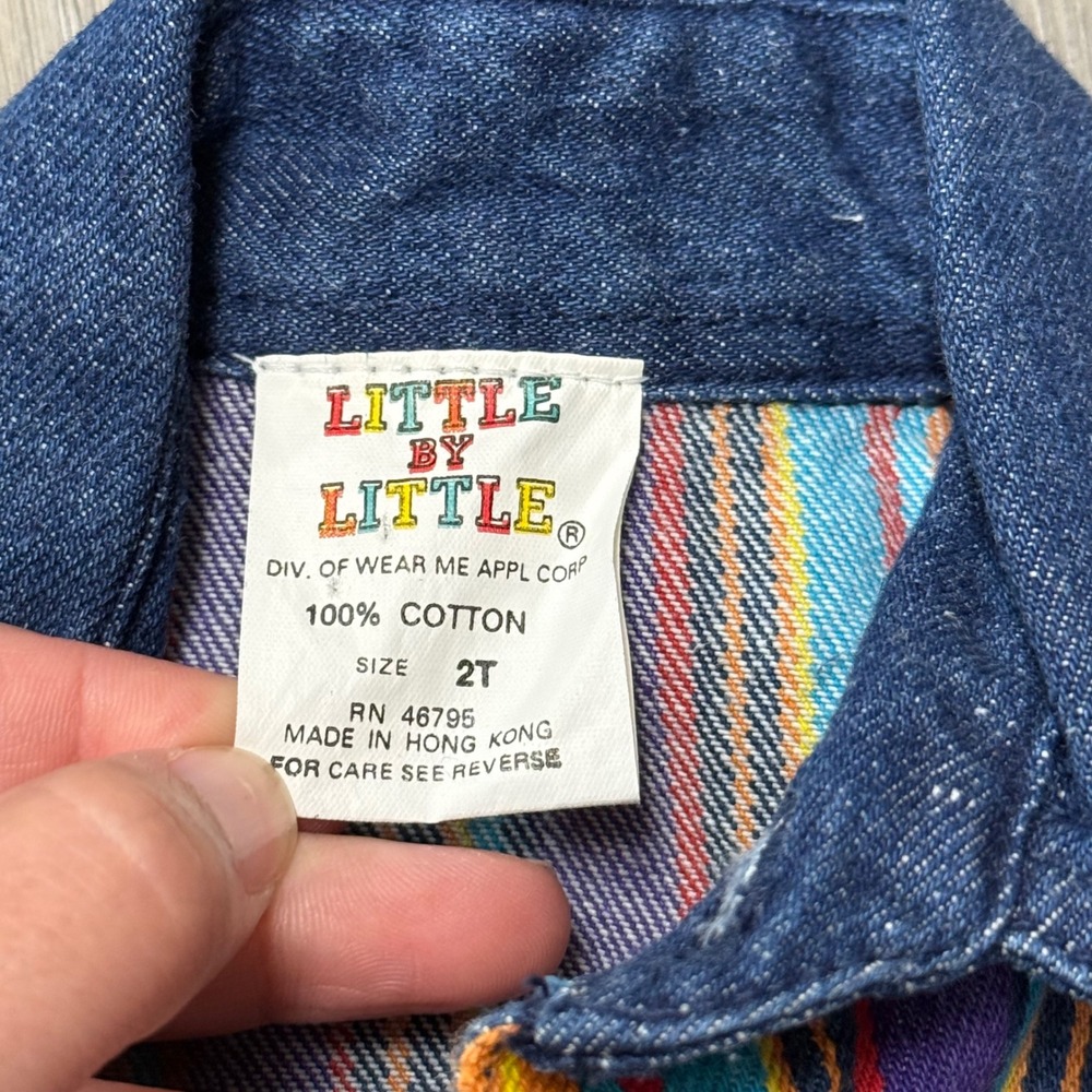 Vintage 90s Little By Little Toddler 2T Denim Set Rainbow Striped Suspenders Set - Picture 4 of 8